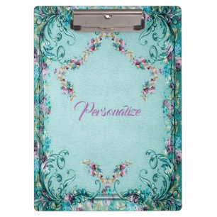 Victorian floral Rose scroll elegant teal purple Clipboard