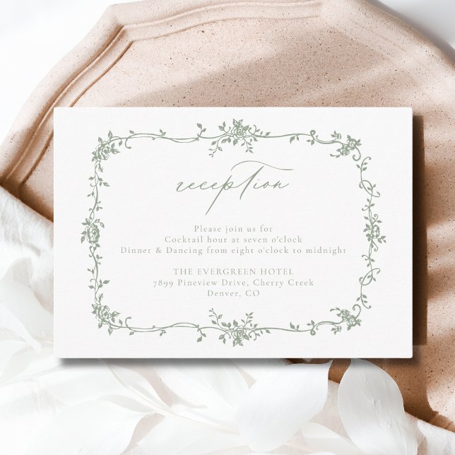 Victorian Floral Sage Green Reception Wedding  Enclosure Card (Creator Uploaded)