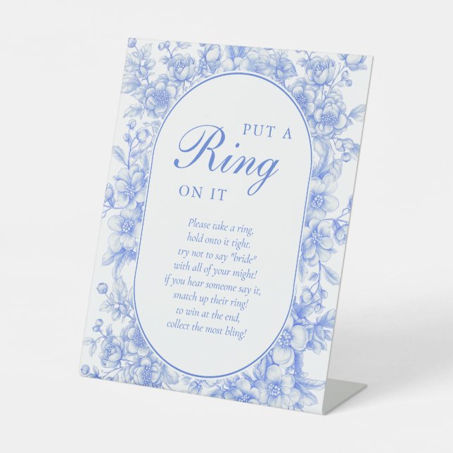 Victorian Floral Something Blue Put A Ring On It Pedestal Sign (Front)