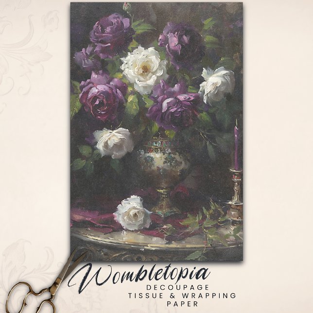 Victorian Floral Still Life Elegant Roses in Vase Tissue Paper (Creator Uploaded)
