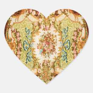 Victorian floral tapestry look brown green pink heart sticker