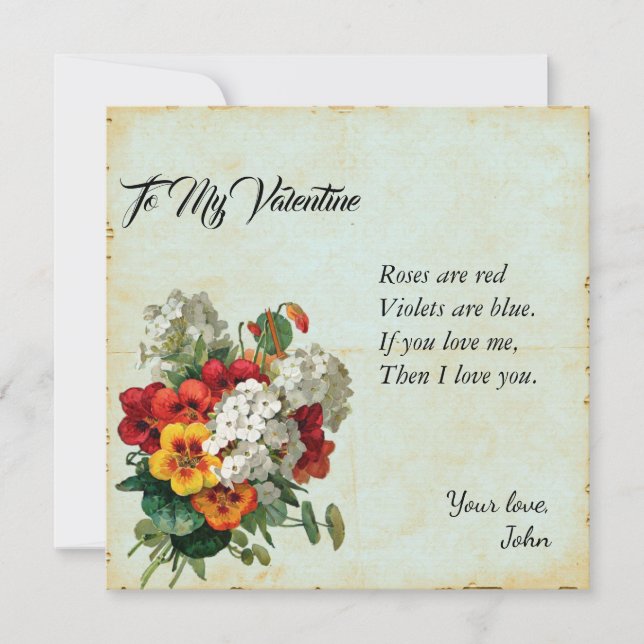 Victorian Floral Valentine's Day Scrapbook Journal Holiday Card (Front)
