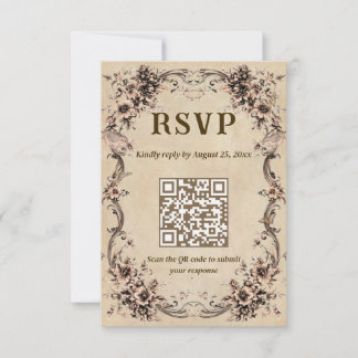 Victorian Floral Wedding QR Code RSVP Card