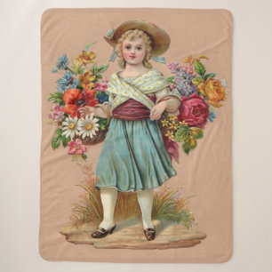 Victorian flower girl print sherpa blanket
