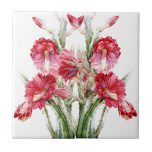 Victorian Flowering Cactus Pink Green Tile
