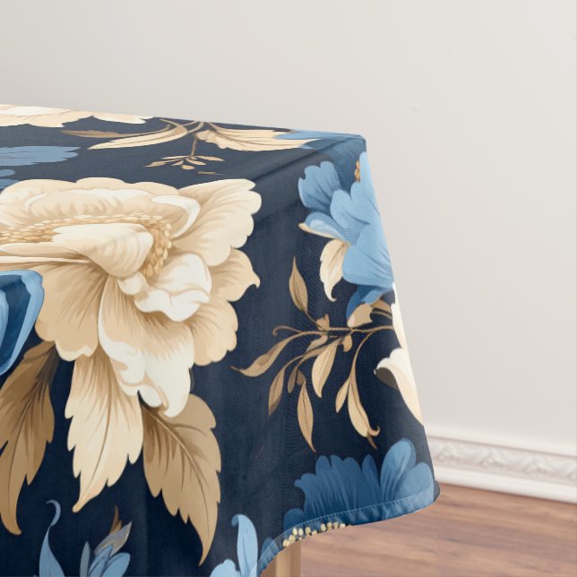 Victorian Flowers Blue Tablecloth (In Situ)