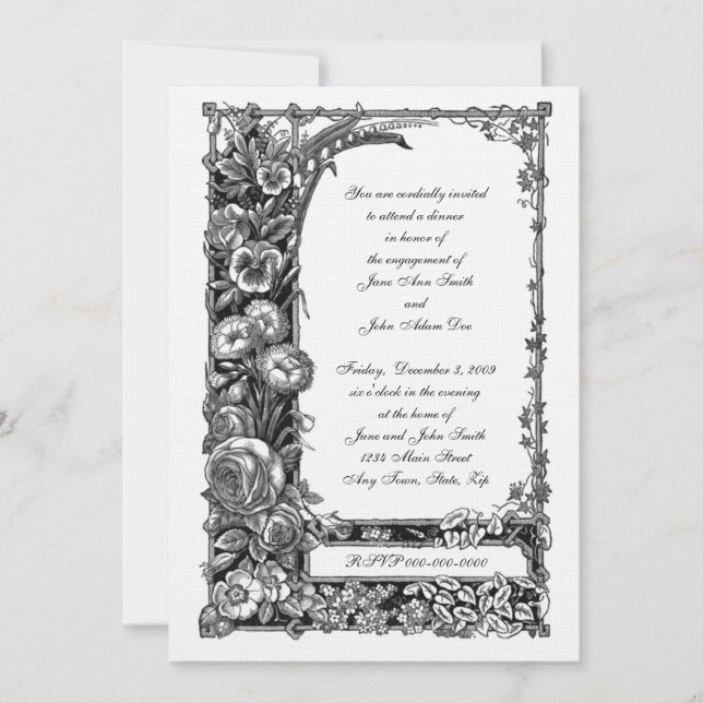 Victorian Flowers Engagement Dinner Invitation (Front)