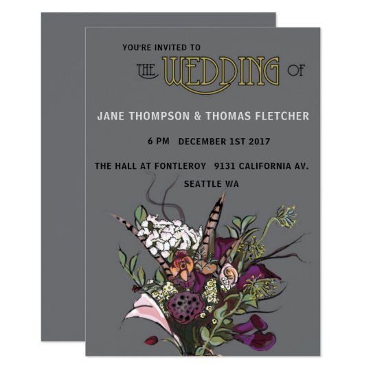 Victorian Flowers Invitation Grey