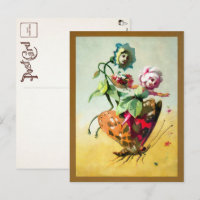 Victorian Flowers Riding a Butterfly Postcard
