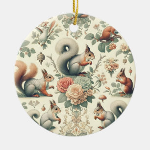 Victorian Forest Squirrel Tapestry Ceramic Ornament