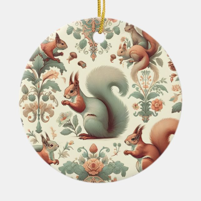 Victorian Forest Squirrel Tapestry  Ceramic Ornament (Front)