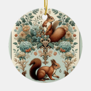 Victorian Forest Squirrel Tapestry Ceramic Ornament
