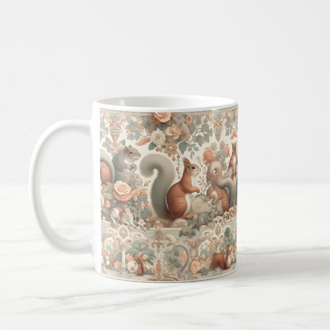 Victorian Forest Squirrel Tapestry  Coffee Mug (Left)