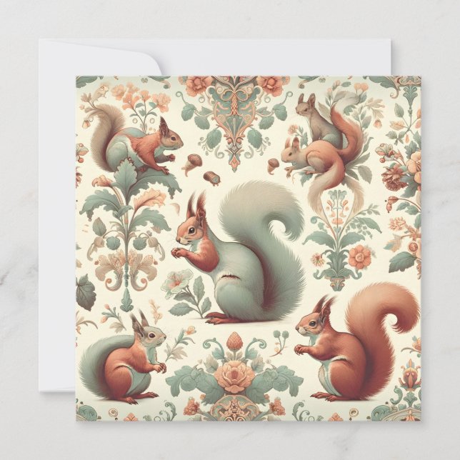 Victorian Forest Squirrel Tapestry  Invitation (Front)