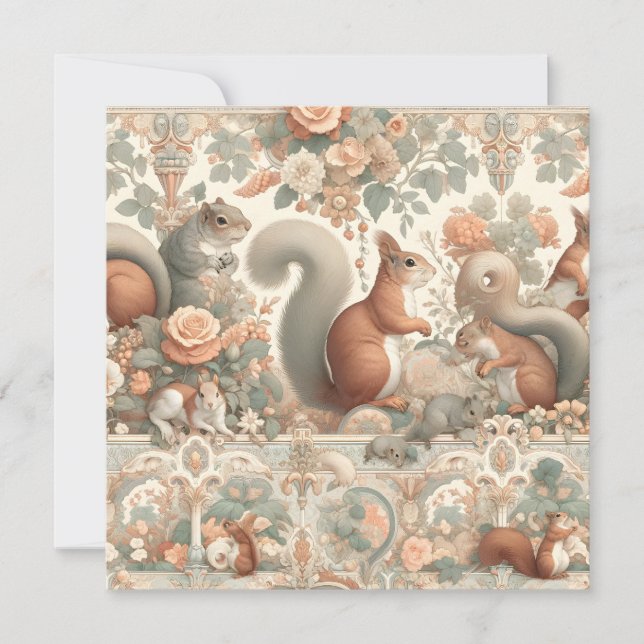 Victorian Forest Squirrel Tapestry  Invitation (Front)