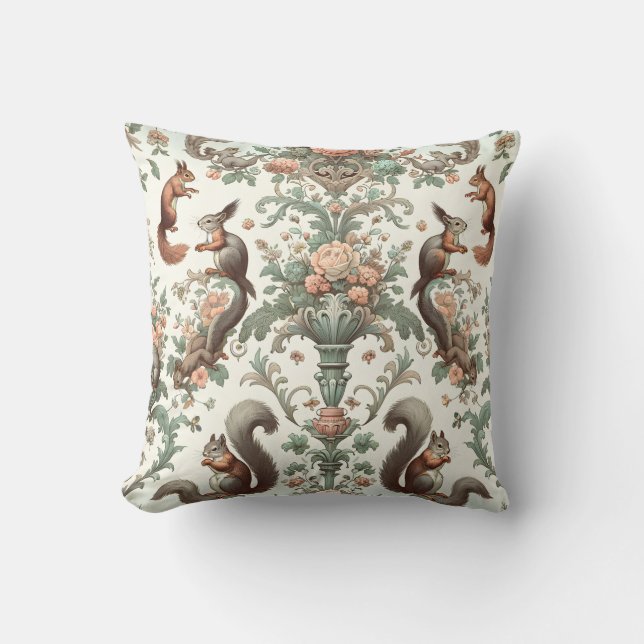 Victorian Forest Squirrel Tapestry  Throw Pillow (Front)