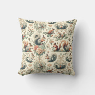 Victorian Forest Squirrel Tapestry Throw Pillow