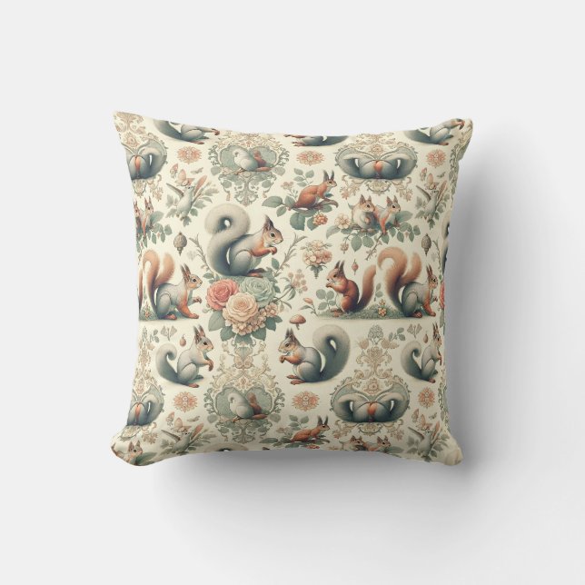 Victorian Forest Squirrel Tapestry  Throw Pillow (Front)