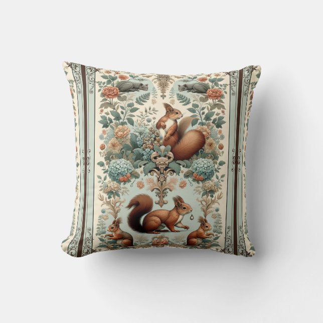 Victorian Forest Squirrel Tapestry  Throw Pillow (Front)