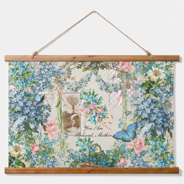 Victorian Forget=Me-Not Mother's Day Collage Hanging Tapestry (Front)