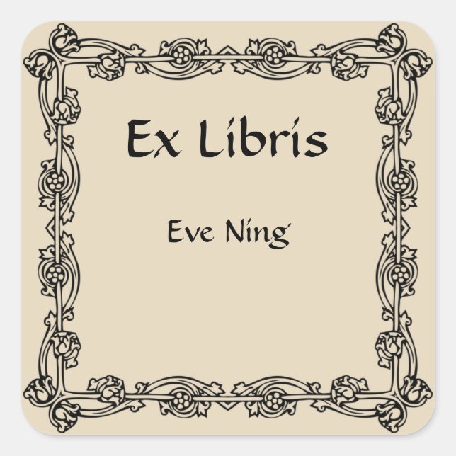 Victorian Four Bud Corner Bookplate Square Sticker (Front)