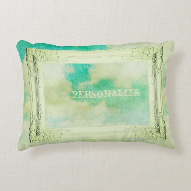 Victorian frame sky cloud elegant teal cream accent pillow (Front)