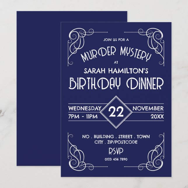 Victorian Framed Era, Murder Mystery Birthday Invitation (Front/Back)