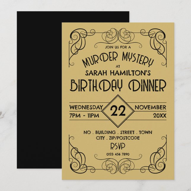 Victorian Framed Era, Murder Mystery Birthday Invitation (Front/Back)