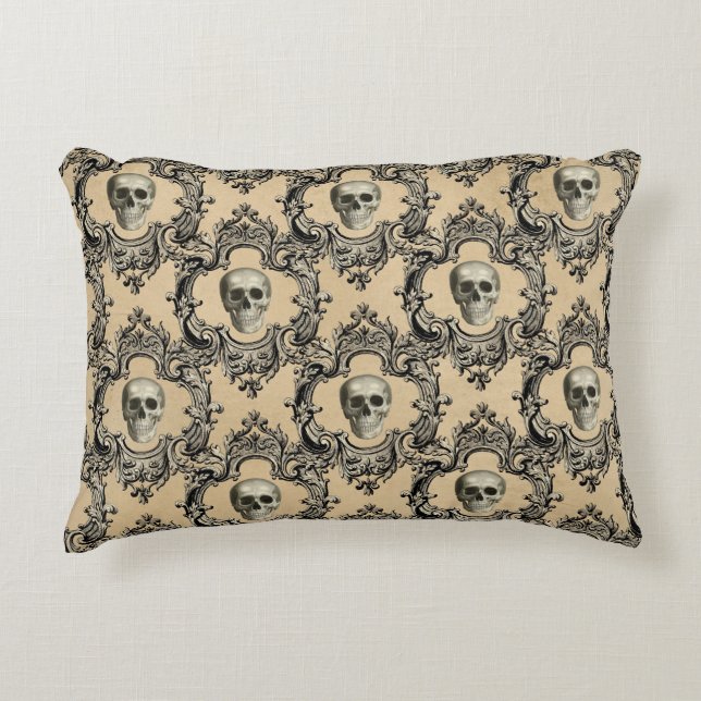 Victorian Framework Skulls Goth Skeleton Gothic Accent Pillow (Front)