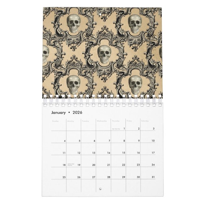 Victorian Framework Skulls Goth Skeleton Gothic Calendar (Jan 2026)