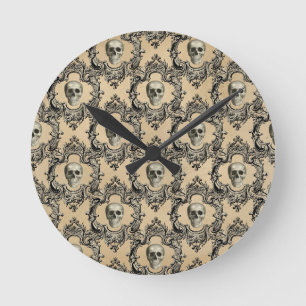 Victorian Framework Skulls Goth Skeleton Gothic Round Clock