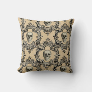 Victorian Framework Skulls Goth Skeleton Gothic Throw Pillow
