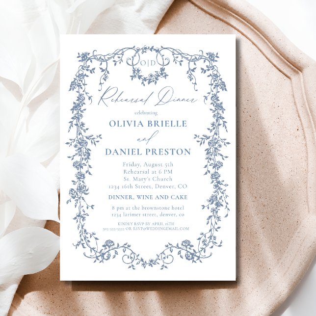 Victorian French Blue Rehearsal Dinner Wedding Invitation (Creator Uploaded)
