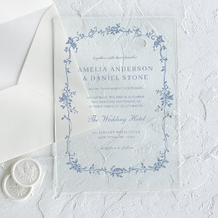Victorian French Dusty Blue Vintage Wedding Acrylic Invitations