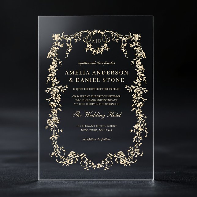 Victorian French Gold Vintage Wedding Acrylic Invitations (Creator Uploaded)