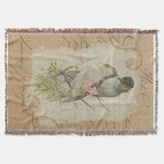 Victorian French Love Birds Love Song Throw Blanket