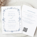 Victorian French QR Code Blue Vintage Wedding Invitation<br><div class="desc">Transport your guests to an era of elegance and romance with our Victorian Vintage French Blue Floral Wedding Invitation. Inspired by the opulence of the Victorian era and adorned with delicate French blue florals, this invitation exudes timeless sophistication. Crafted with meticulous attention to detail, the intricate floral design and vintage-inspired...</div>