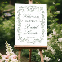 Victorian French Sage Green Bridal Shower Welcome