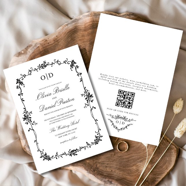 Victorian French Toile QR Code Wedding Invitation (Creator Uploaded)