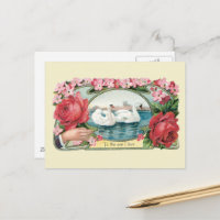 Victorian Friendship Roses and Swans Postcard
