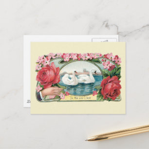 Victorian Friendship Roses and Swans Postcard