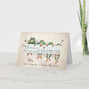 Victorian Frogs with Pipes Christmas Card