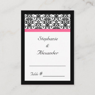 Victorian Fuchsia Pink and White Damask Place Card