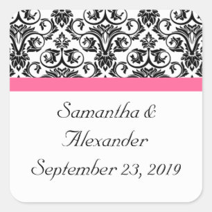 Victorian Fuchsia Pink and White Damask Square Sticker