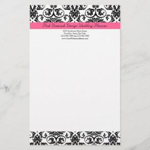 Victorian Fuchsia Pink and White Damask Stationery