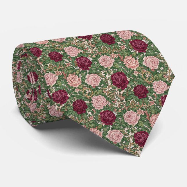 Victorian Garden Floral Pattern Tie (Rolled)