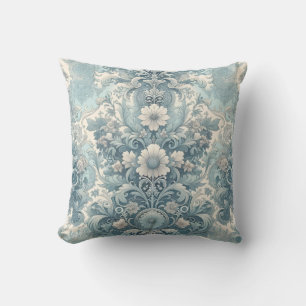 Victorian Garden in Blue Vintage Floral Baroque Throw Pillow