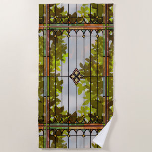 Victorian Garden Stained glass Window Curtain Beach Towel