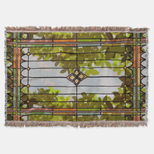 Victorian Garden Stained glass Window Curtain Throw Blanket