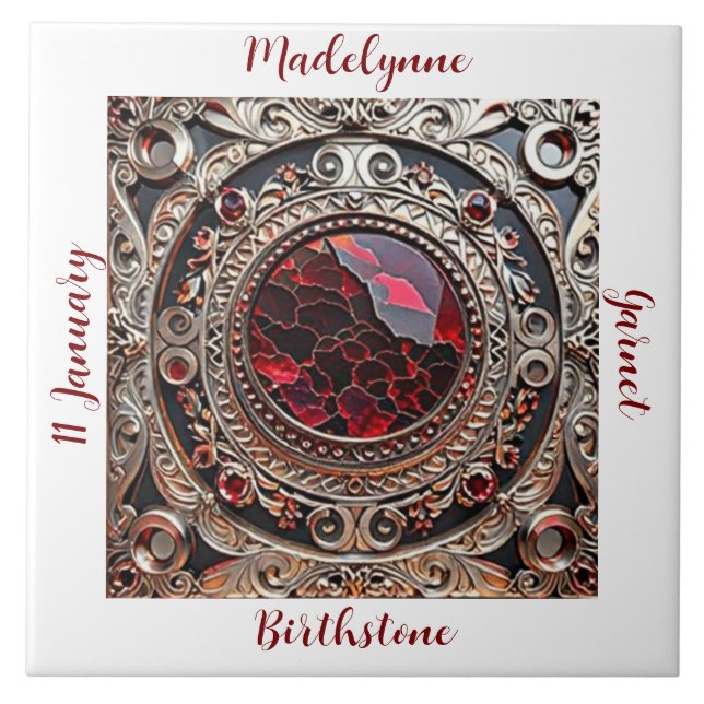 Victorian Garnet January Birthstone Tile (Front)